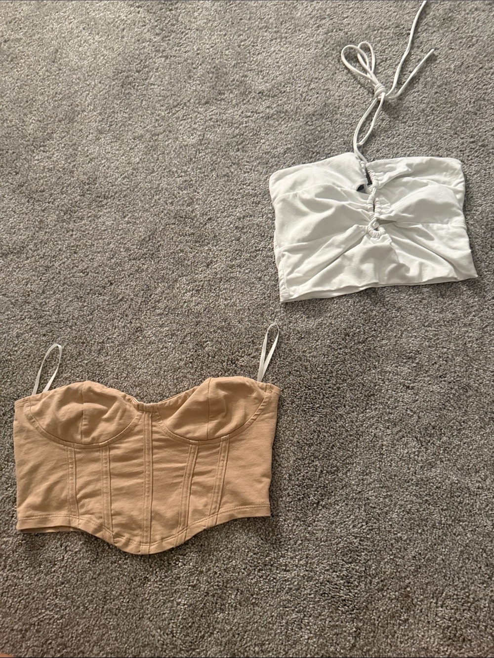 Strapless beige bustier corset Crop Top — White halter top